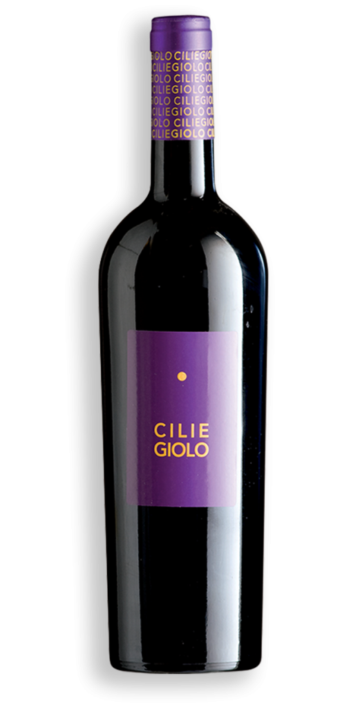 Bottiglia di vino rosso Ciliegiolo Toscana IGT di Casa alle Vacche, etichetta viola moderna